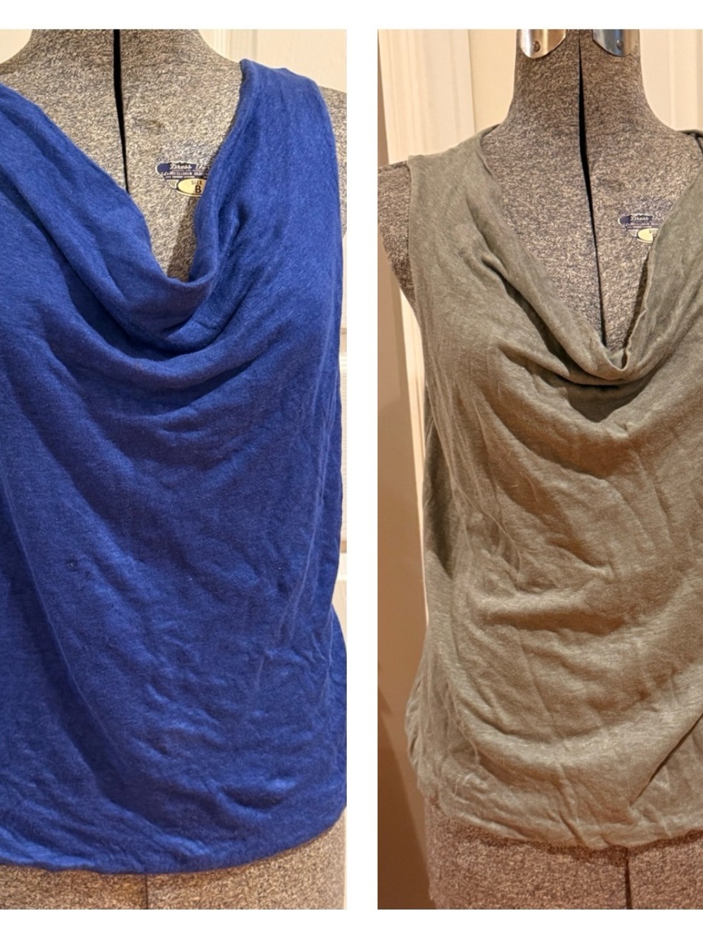 Two tops Sleeveless Cowl Neck Women's Sweater - Blue and Olive